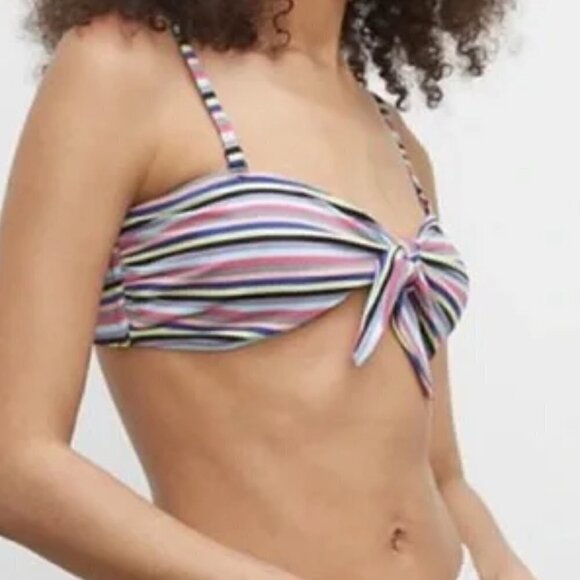 New Solid & Striped Roux Multi Stripe Bandeau/Removable Straps Bikini Top Small - Picture 3 of 12